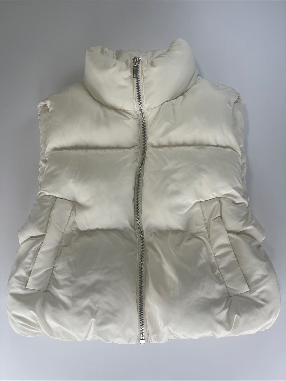 Altar'd State Ivory Quilted Puffer Vest with High Collar Sz XS